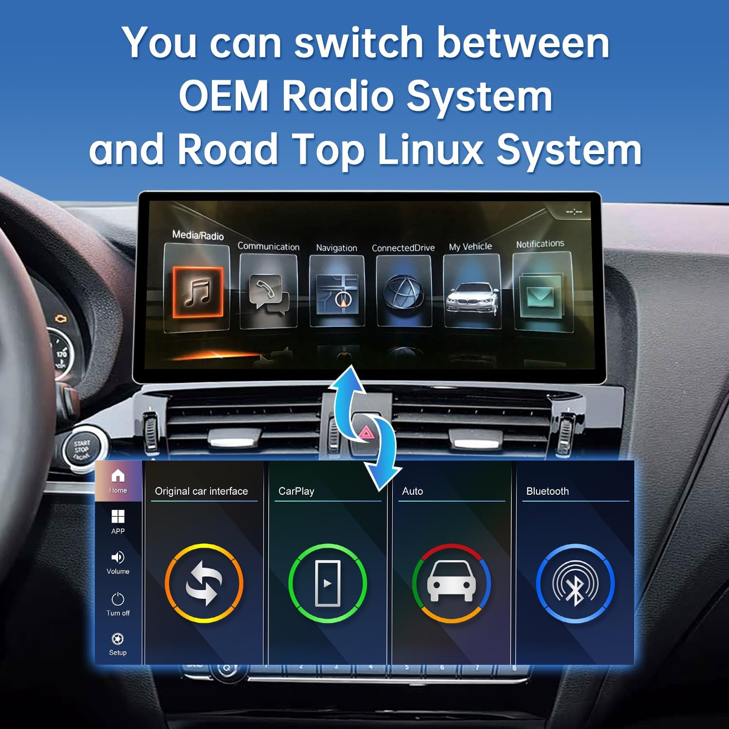 Road Top 12.3 Inch Ultra-Narrow Wireless CarPlay Touchscreen for BMW X3 X4 Series F25 F26 with EVO System 2016-2017 Year, Car Radio Stereo for Wireless Android Auto, Mirrorlink, Navigation