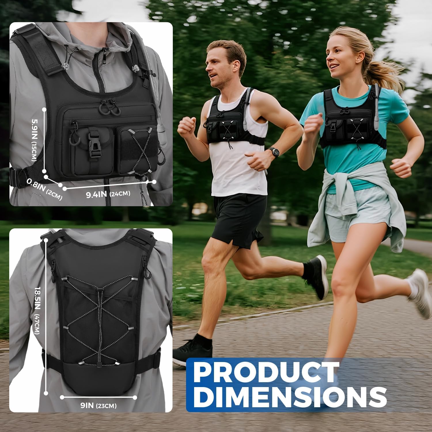 USA Original Patent Running Hydration Vest Backpack, Lightweight Chest Pack with 2.0L Water Bladder Bag Daypack for Hiking Running Cycling Race Marathon for Women Men - Image 6