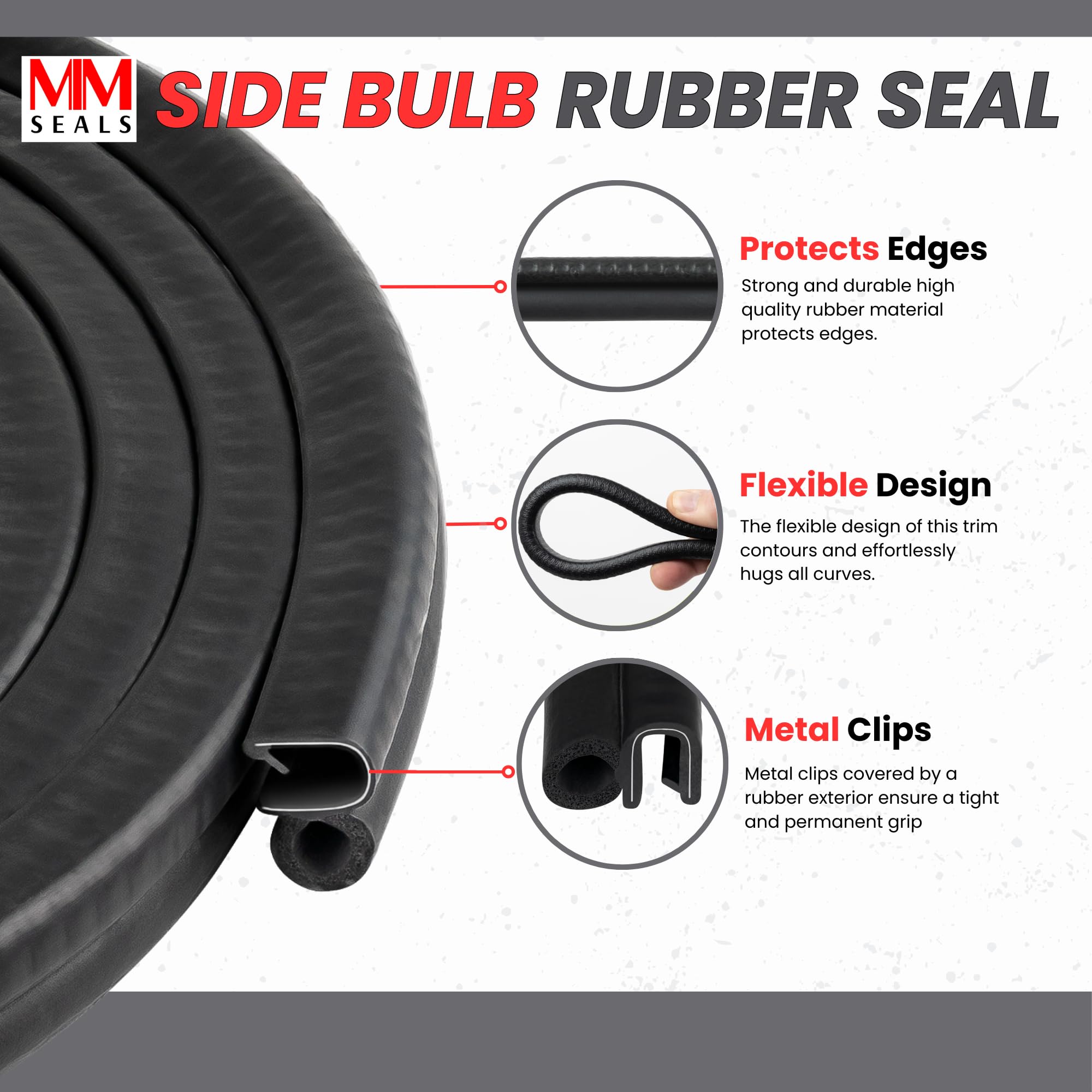 Trim Seal with Side Bulb | PVC Plastic Trim with EPDM Rubber Bulb Seal – Fits 1/16 Edge, 3/8 Bulb Seal Diameterr (20 Feet