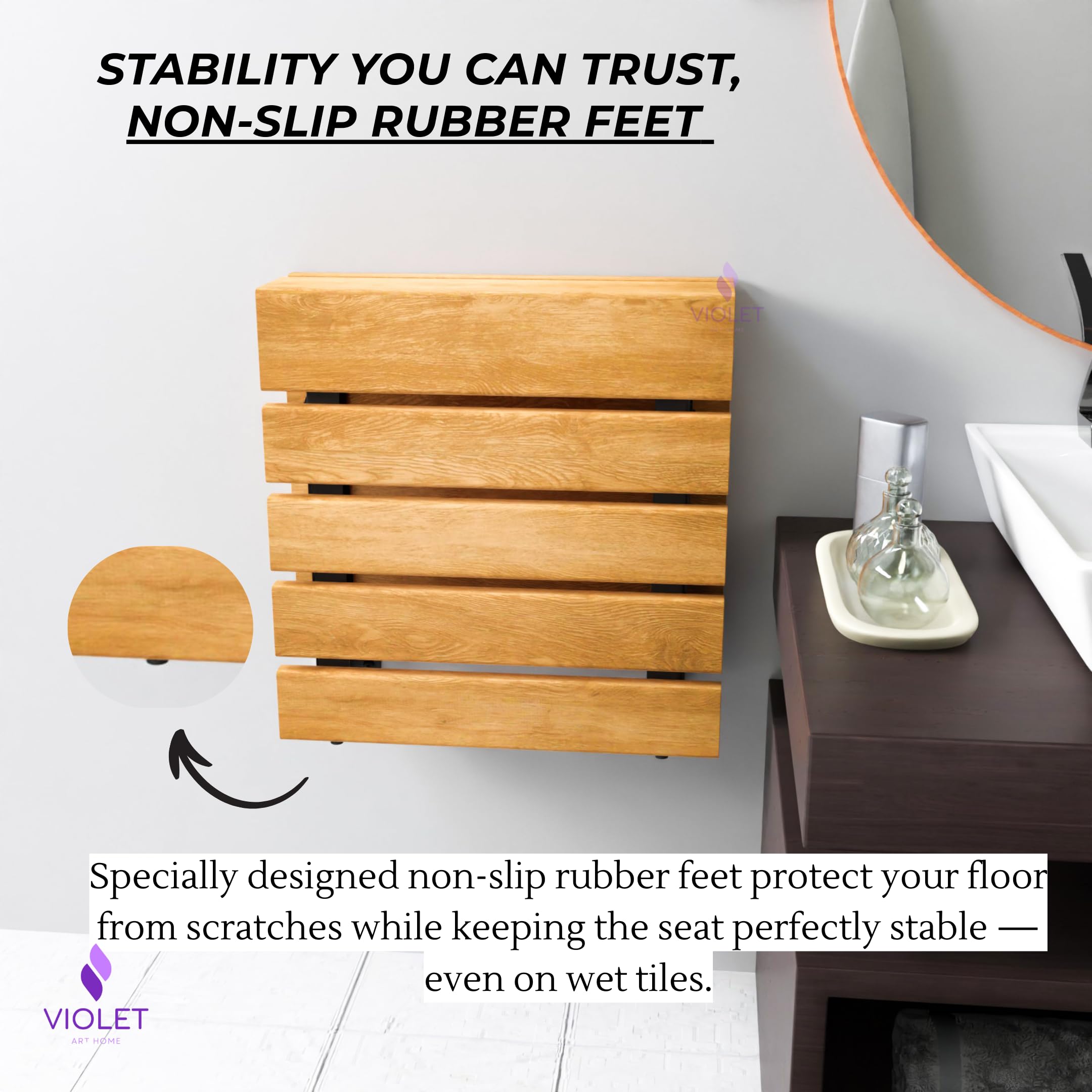 Sedile da doccia pieghevole in legno di teak con schienale, sgabello da bagno pieghevole impermeabile con gambe, materiali di alta qualità, panca fasciatoio fatta a mano, sedia salvaspazio e super
