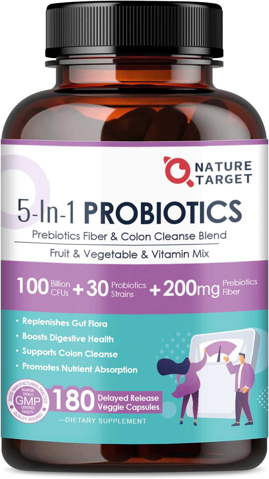 Probiotics for Women-Men Digestive Health, Mens-Womens Probiotic with Prebiotics, 100 Billion CFUs for Gut and Immune Health, 180 Veggie Capsules (90 Days Supply)