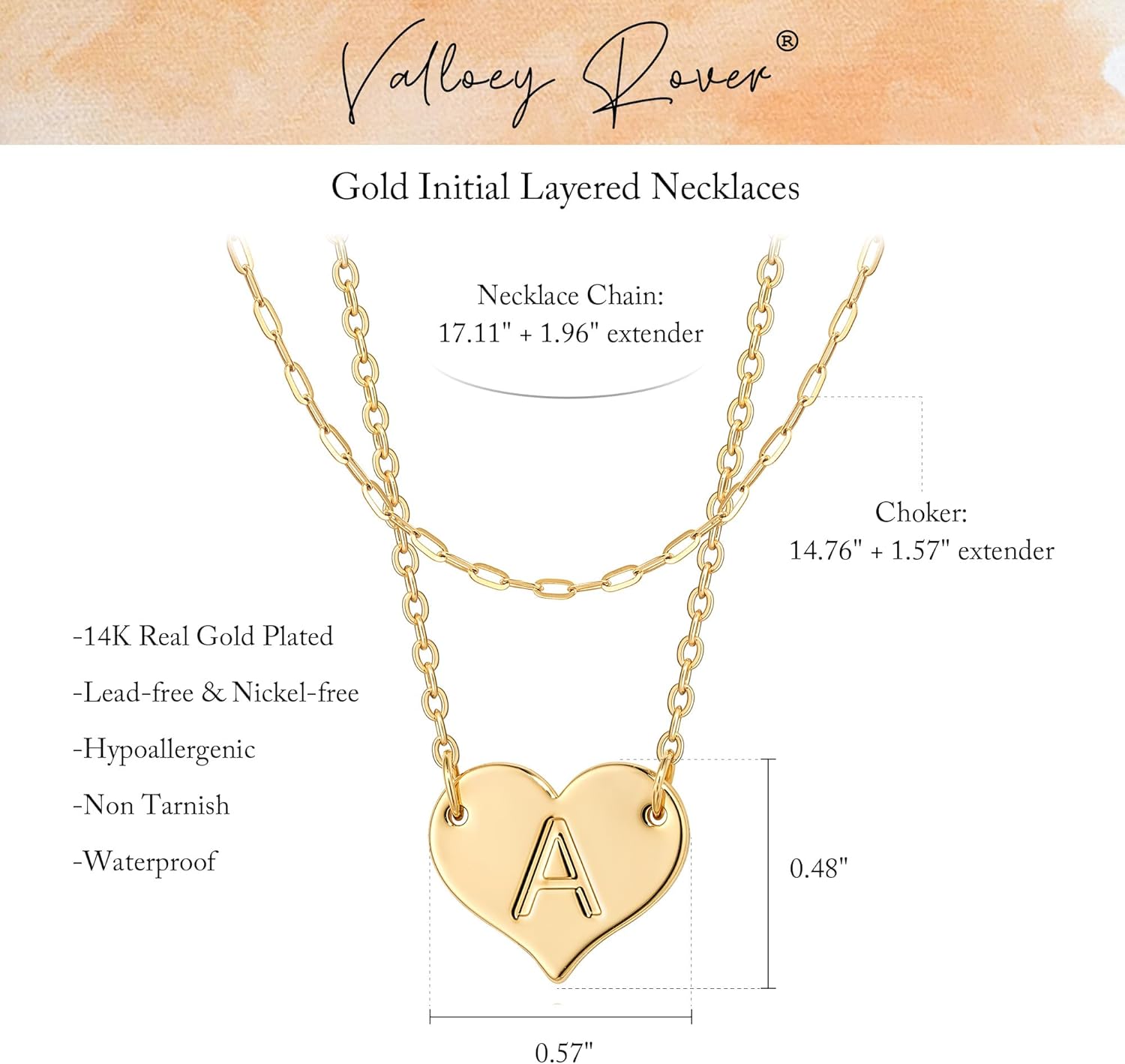 Valloey Rover Initial Necklaces for Women-Dainty Gold Layered Heart Letter Pendant Necklaces 14K Gold Plated Custome Name Initial Stack Necklace Personalized Charm Necklace Set Jewelry Gifts for Women - Image 6