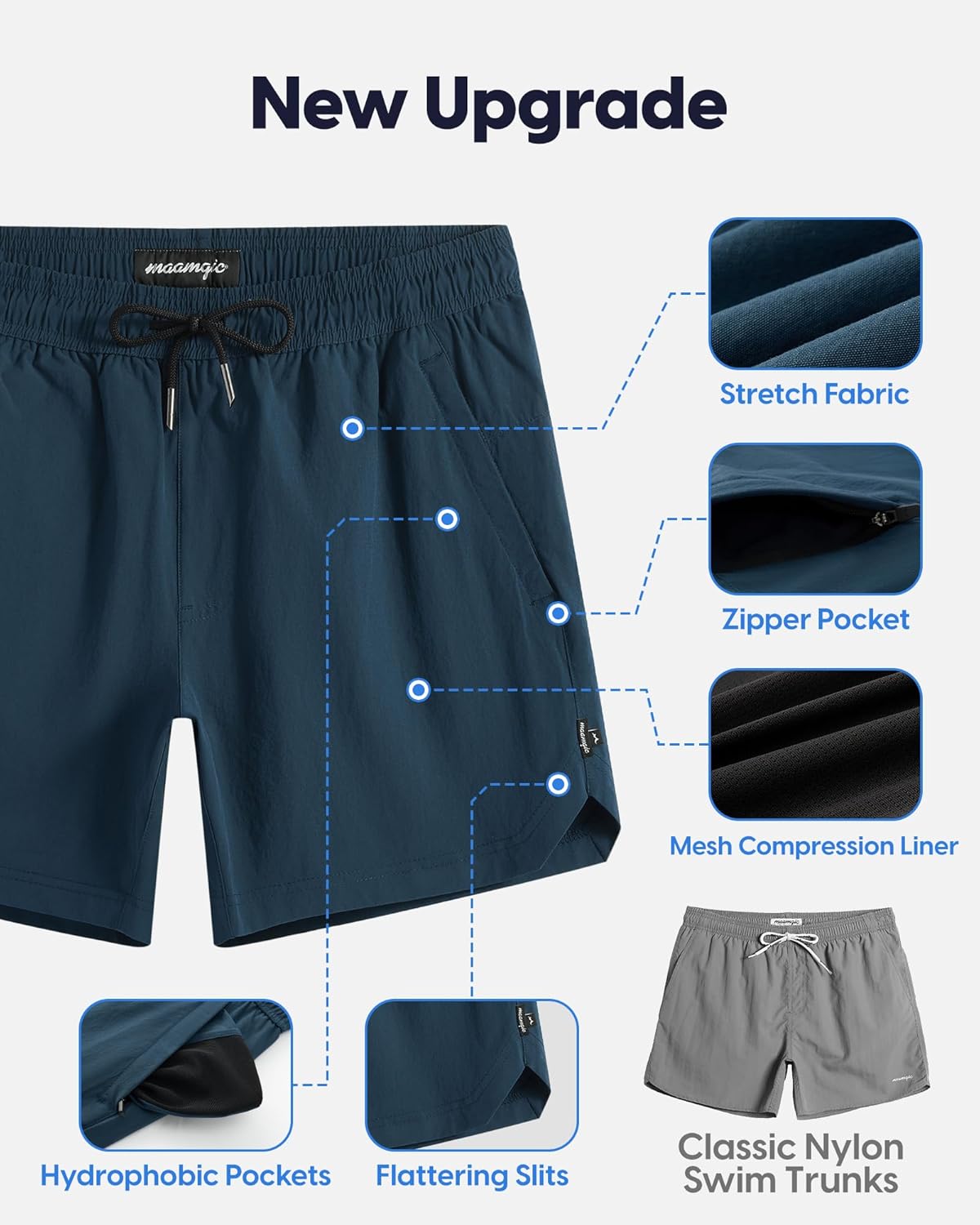 maamgic Mens Swim Trunks 5" with Compression Liner Stretch Quick Dry Swim Shorts Swimming Trunks Bathing Suits - Image 5