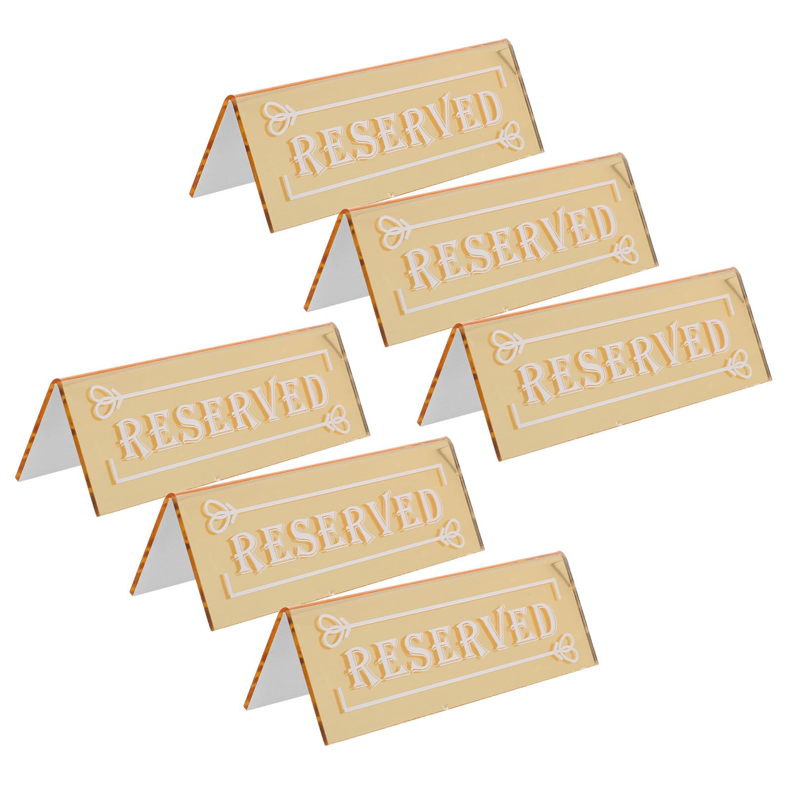 6 Letreros Acrílicos de Mesa Reservada Dorados, Doble Cara, Tamaño Estándar, para Bodas, Restaurantes y Eventos, Señales de Asientos Reservados, Paquete de 6 Unidades