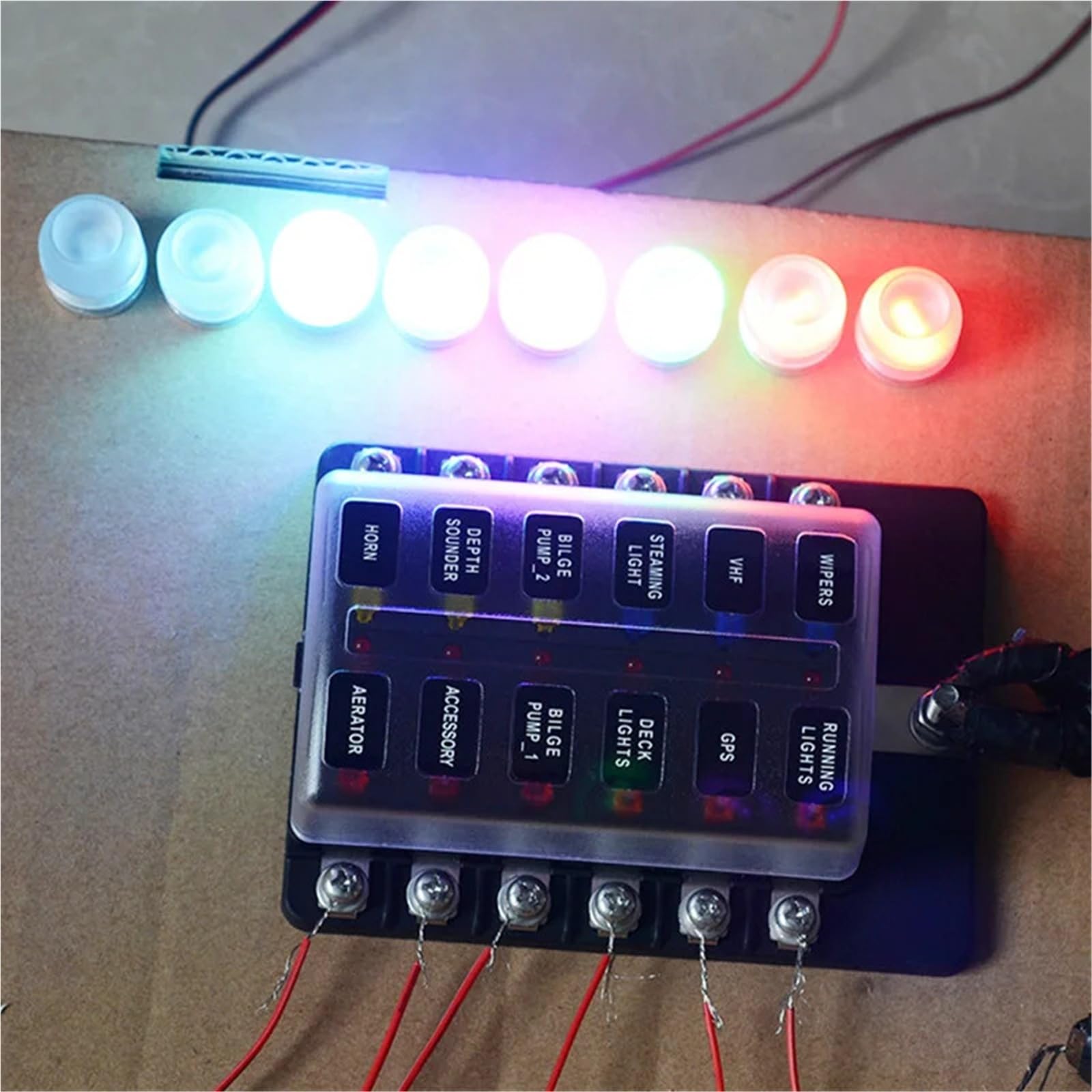 Skrzynka bezpieczników do samochodu, 12-drożna, 6-drożna, zmodyfikowany bezpiecznik z lampką LED do samochodu, łodzi, trójkołowego morskiego, 12 V 24 V, 1 szt. (6 Ways)