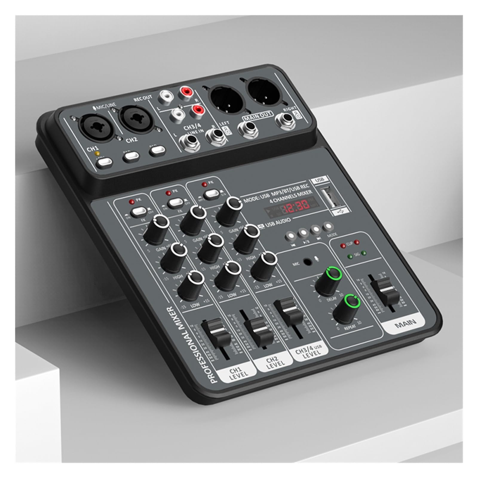 Mezclador de 4 canales, 48 ​​V, USB, for estudio, DJ