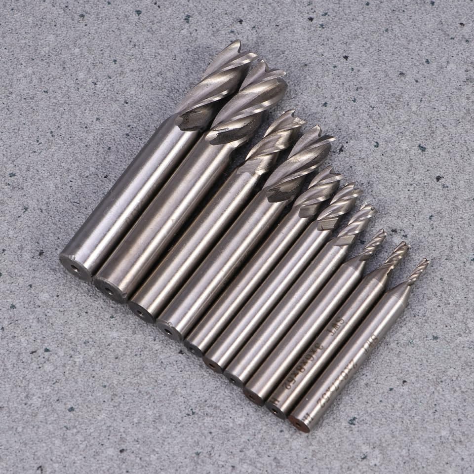 Jeu De 10 Fraises À Manche Droit En Acier Rapide 4 Flûtes Fraises À Bout Carré Pour Fraiseuse Coupe Haute Vitesse Diamètres 2-10 Mm Outils De Fraisage Cnc Pour Aluminium Bois Acier