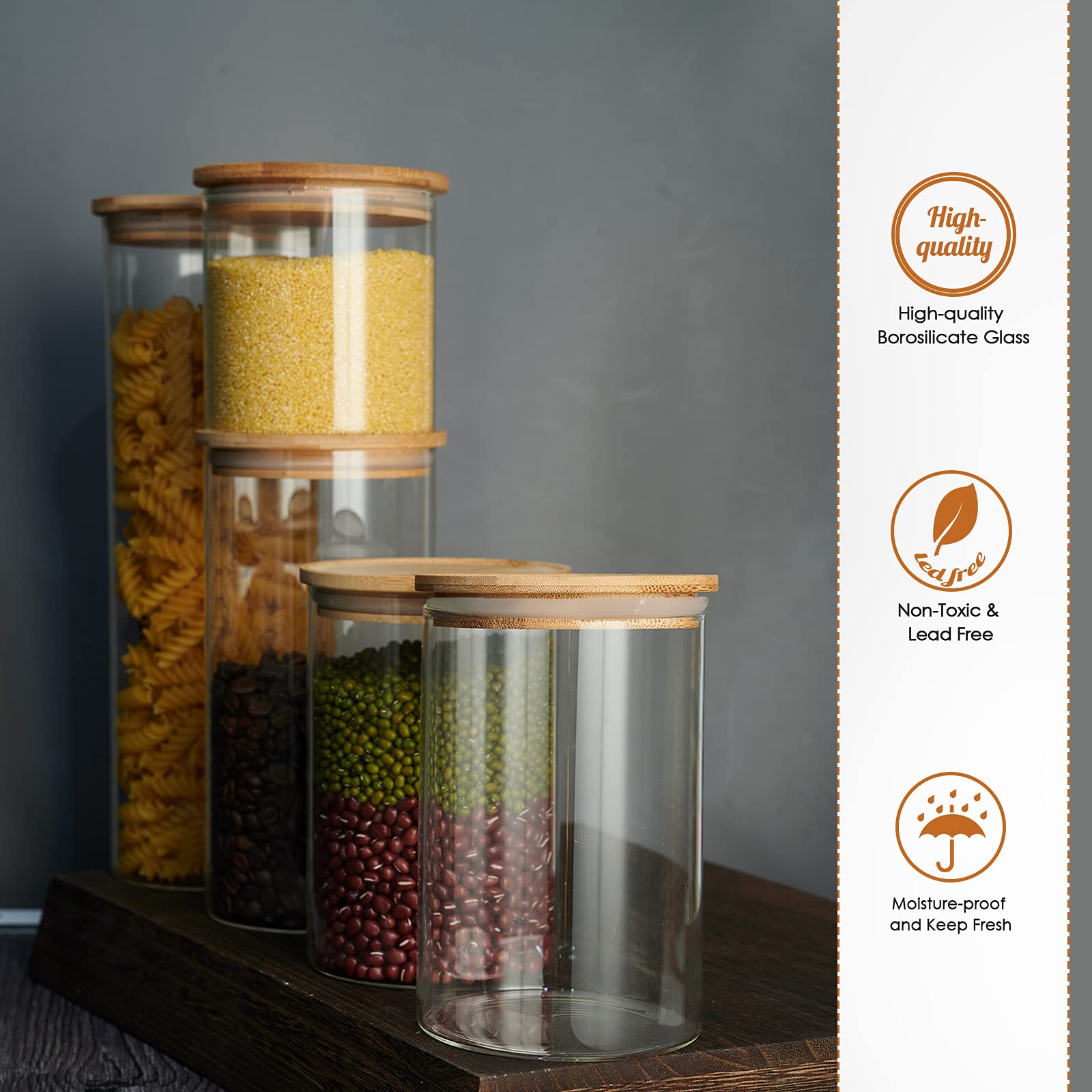 Buy LIFESENCE Glass Canisters Glass Storage Jars with Bamboo Lids