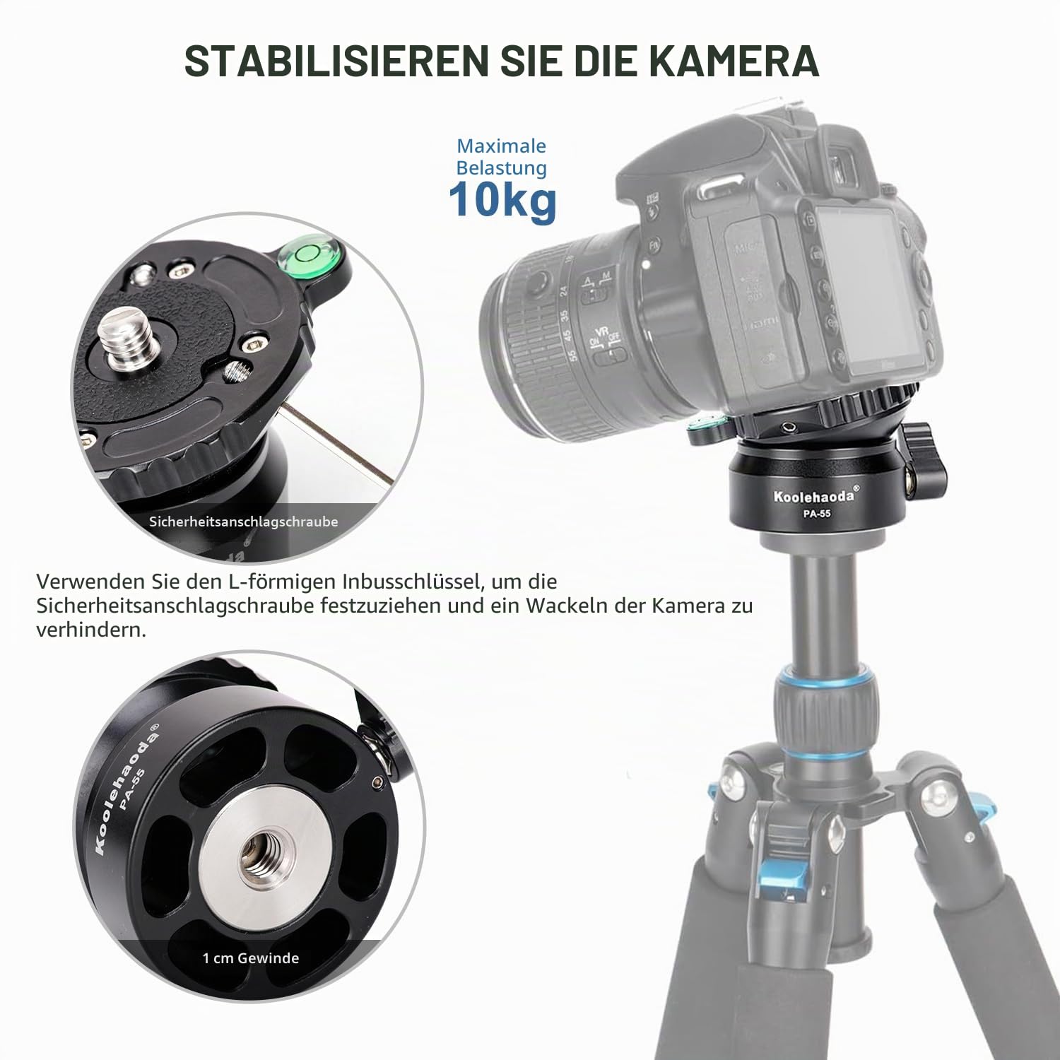 Koolehaoda PA-55 Stativ Nivellierbasis Leveling Base +/- 15 Grad Präzisionseinstellung mit 1/4" Schraube und Versatz Wasserwaage für Canon, für Nikon, DSLR-Kameras