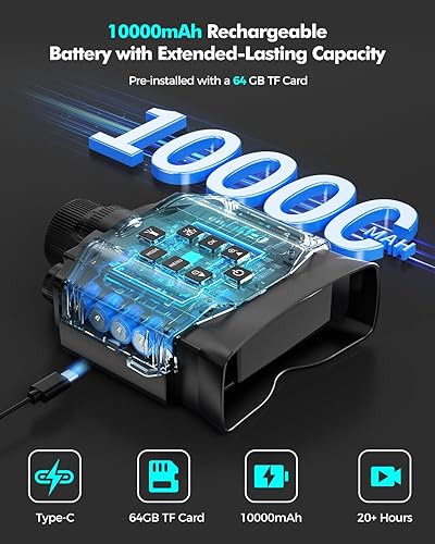 Miniatura 4 de Gafas de visión nocturna para adultos, pantalla HD de 3.99 pulgadas y recargable de 10000 mAh, prismáticos de visión nocturna 4K con tarjeta de 64
