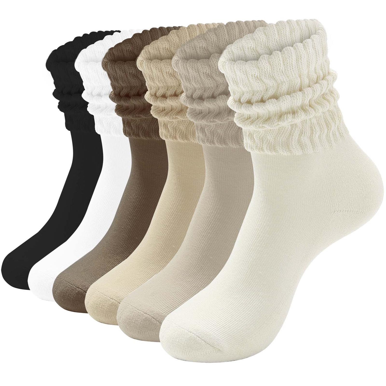 HAVE A TREE 3-6 Pack Womens Slouchy Crew Socks - White Cushioned Scrunch Boot Socks Size 5-11