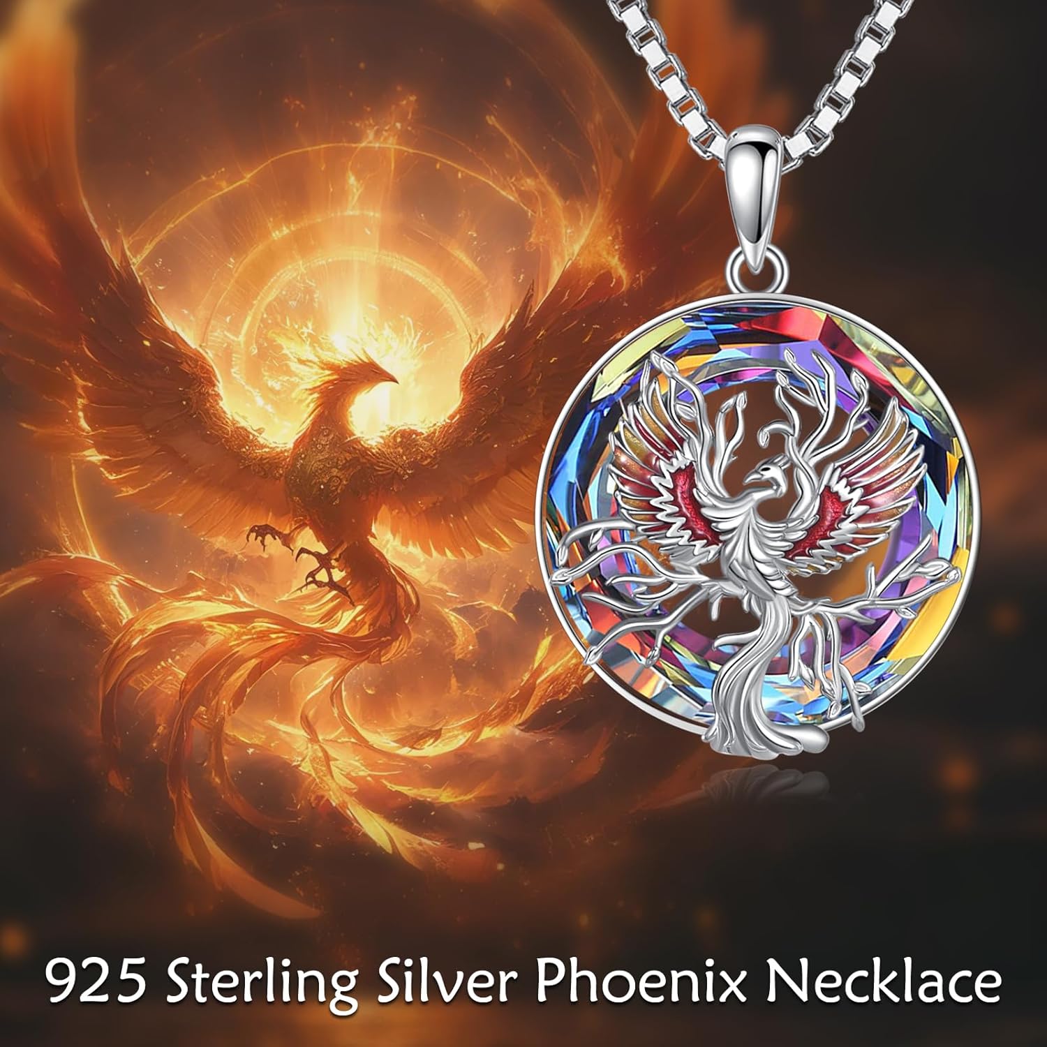Phoenix Necklace 925 Sterling Silver Crystal Phoenix Rising Pendant Mythical Bird Jewelry Gift for Women - Image 6