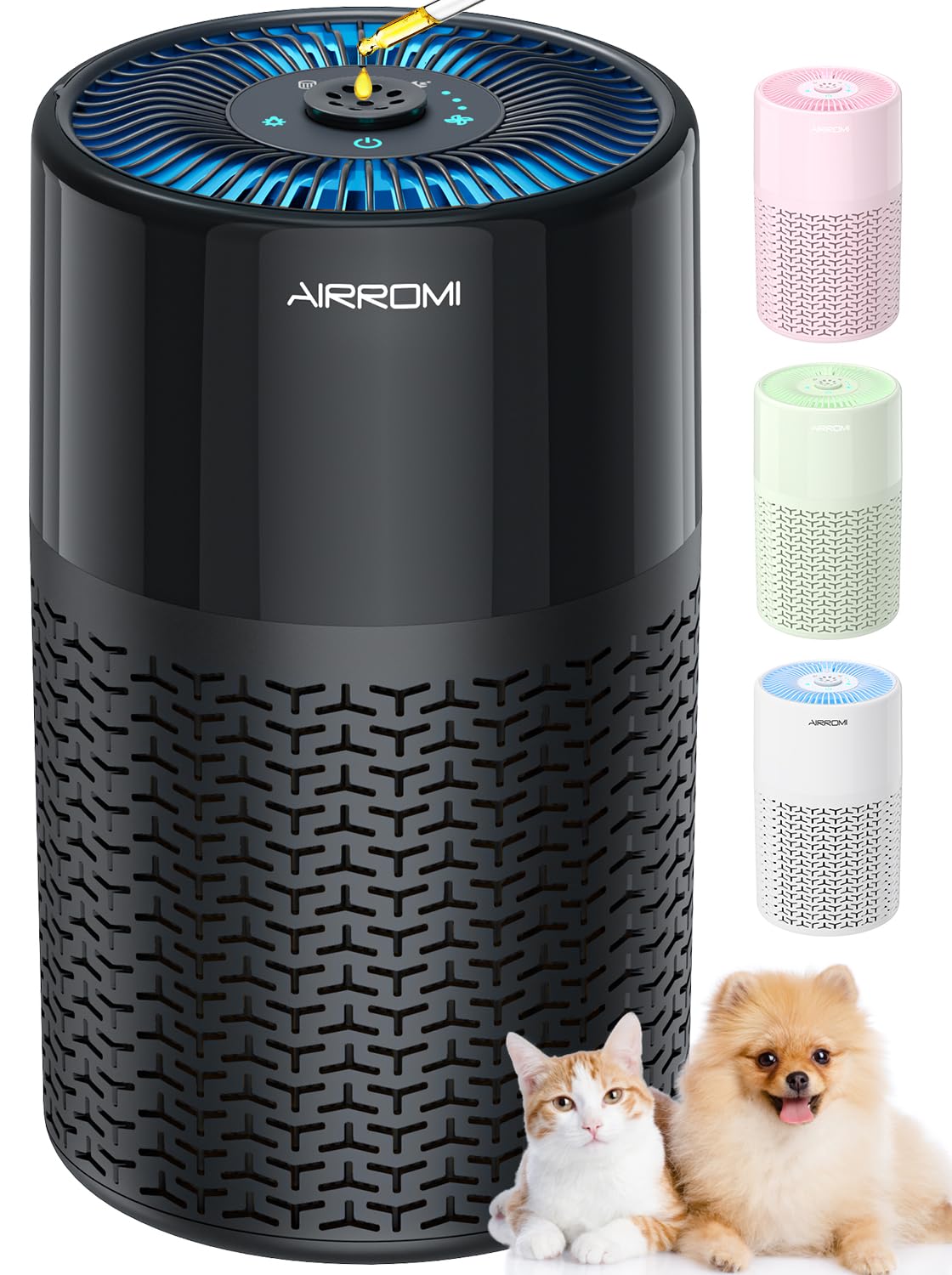 AIRROMI Pets Air Purifier for Home Allergies,Up to 660 ft².HEPA Deodorizing Activated Carbon Filter,With Fragrance Sponge for Better Sleep,Night Light