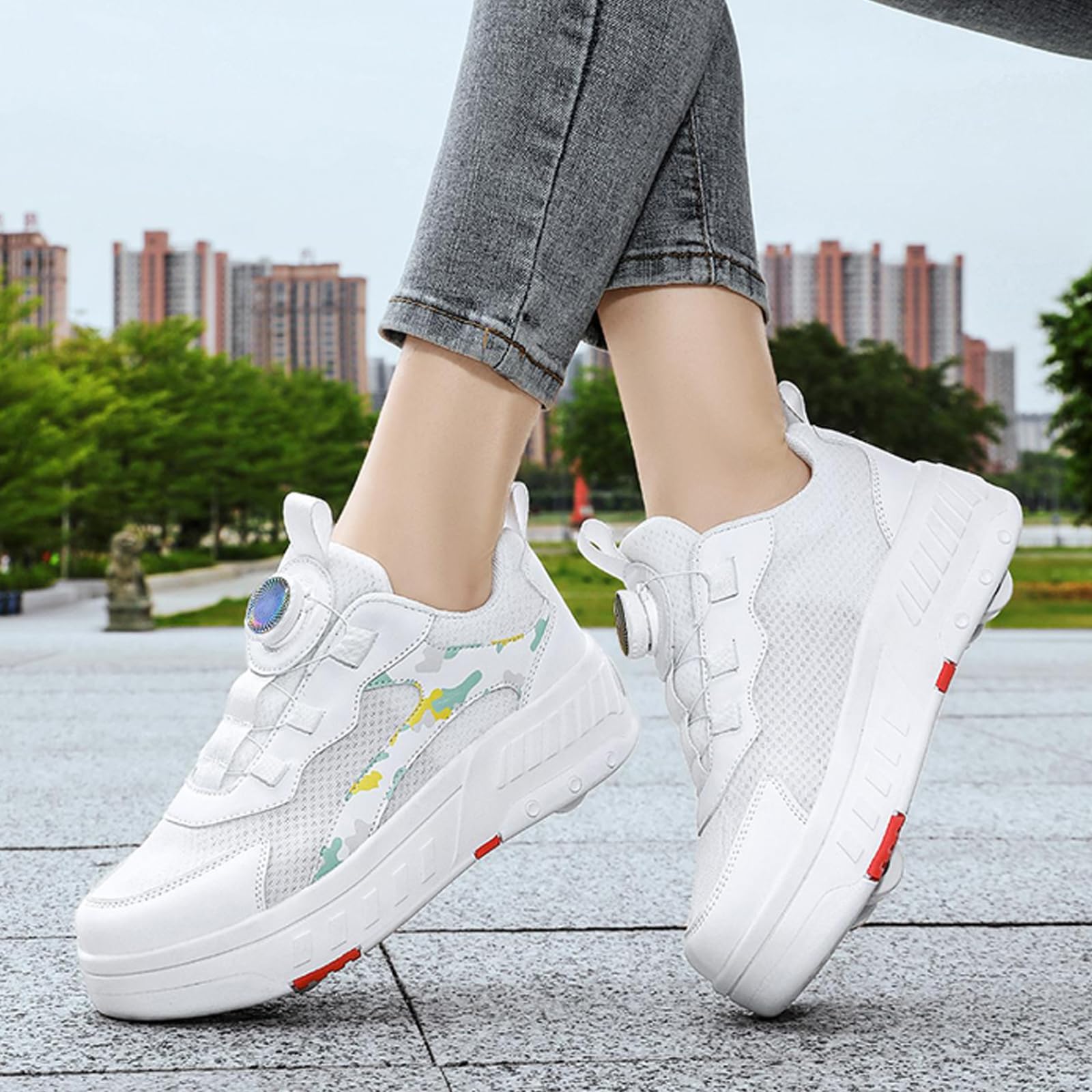 Hixingo Chaussure a Roulette pour Fille Garçons, Chaussures a roulettes avec Roues Chaussures de Skateboard, Patins à roulettes Lacet Revolve Basket à roulettes