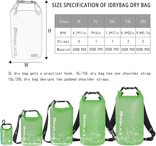 Miniatura 3 de IDRYBAG Bolsa seca transparente impermeable 2L5L10L15L20L, pequeña bolsa impermeable para kayak