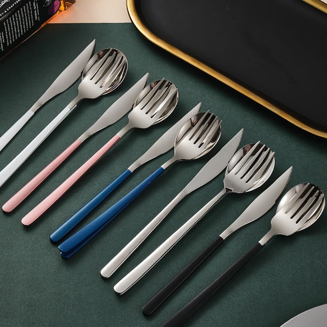 Spatlus Stainless Steel Table Knives Silverware Flatware Dinner Knife Set StainlessSteel Serrated Knife Stainless Steel Kitchen Knives Steel Heavy Duty Dinner Knife (Blue, Set of 10) 4