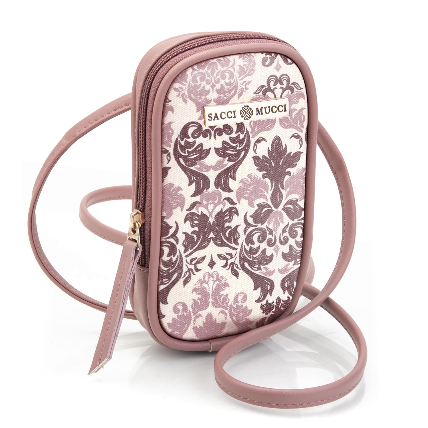 sacci mucci Small Crossbody Phone Bags for Women Mobile Cell Phone Vegan Leather and Coated Duck canvas Fabric Sling Purse for Women Girls Ladies Mini Shoulder Bags - Damask-picture-25
