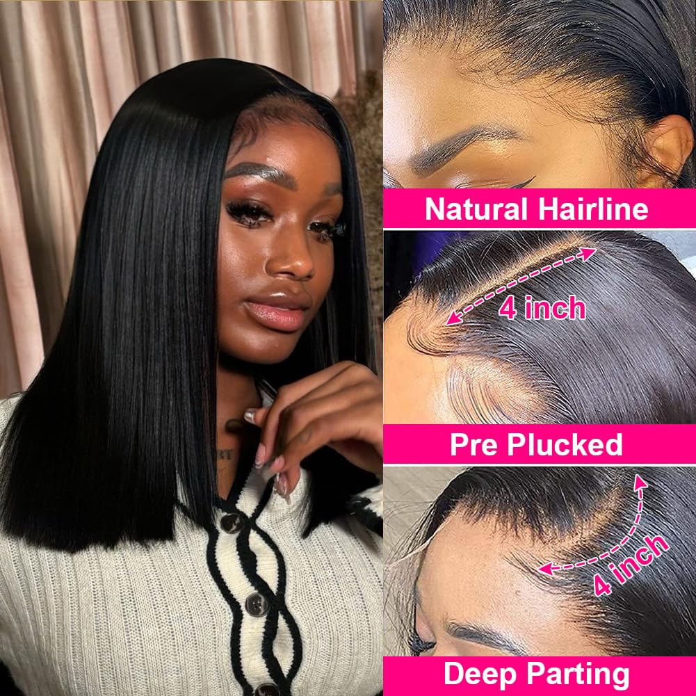 Human Hair Lace Front Bob Wig 14 Inch 200% Density Glueless 14 main image 3