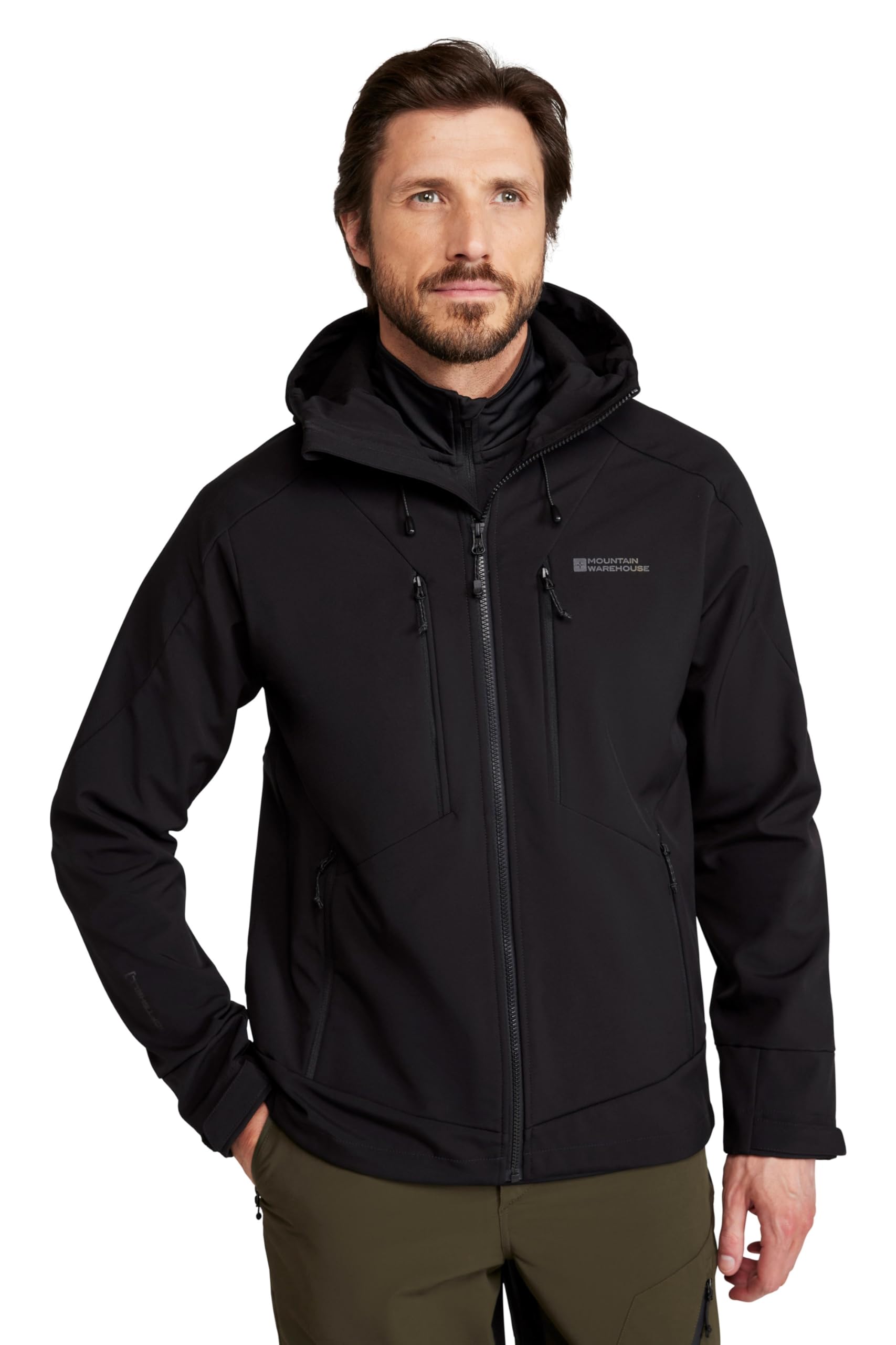 Mountain Warehouse Radius Mens Softshell Jacket - Water Resistant, Breathable, Adjustable Rain Jacket - Best for Spring Summer, Walking, Outdoors, Hiking & Trekking Black 2XL
