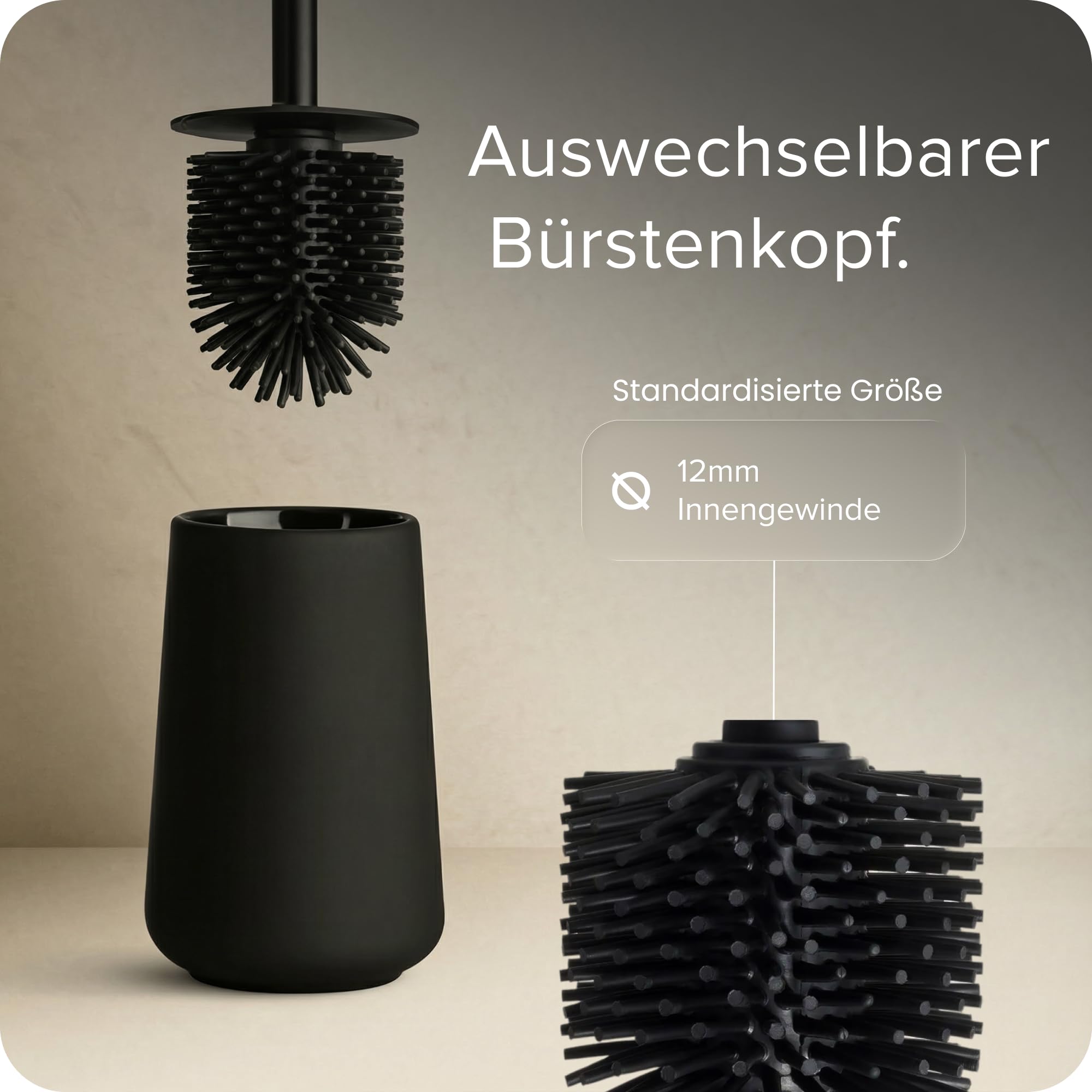 blackswedenhome. Badezimmer Set Schwarz - Hochwertiges Keramik Set - Seifenspender schwarzs, Zahnputzbecher, Toilettenbürste mit Silikonborsten - Nordic Design, Badaccessoires matt, Seifenspender Bad