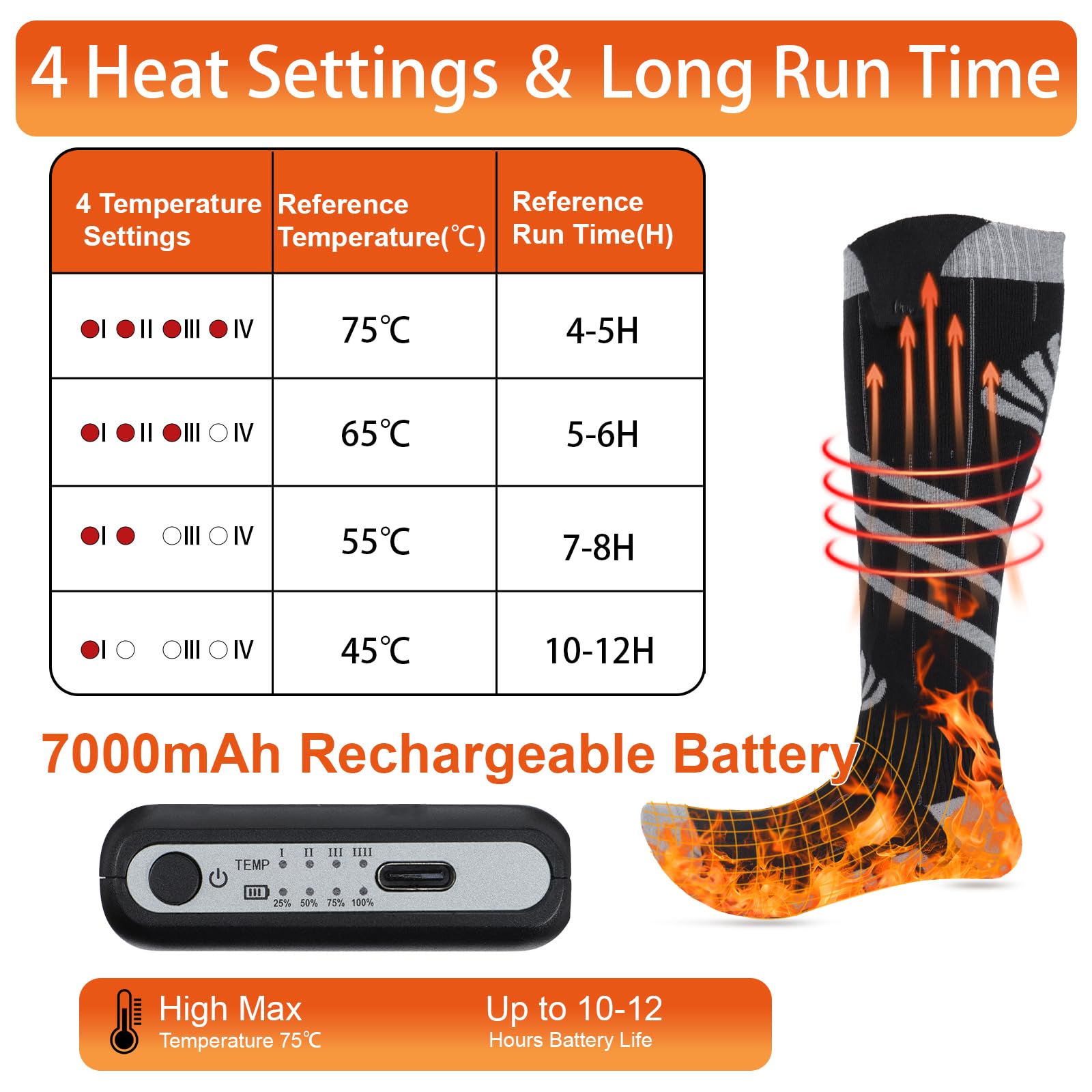 LYtech 7000mAh Chaussettes Chauffantes Avec Télécommande APP