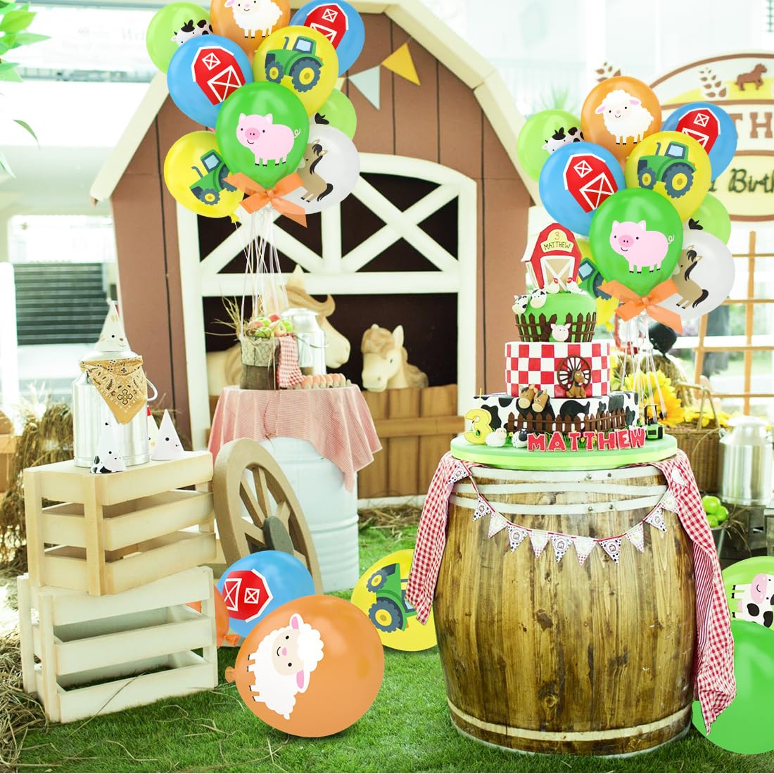 36 Ballonnen Met Boerderijdieren – Tractor, Koe, Schaap – 30 Cm, Voor Kinderfeestje En Babyshower, Met Lint