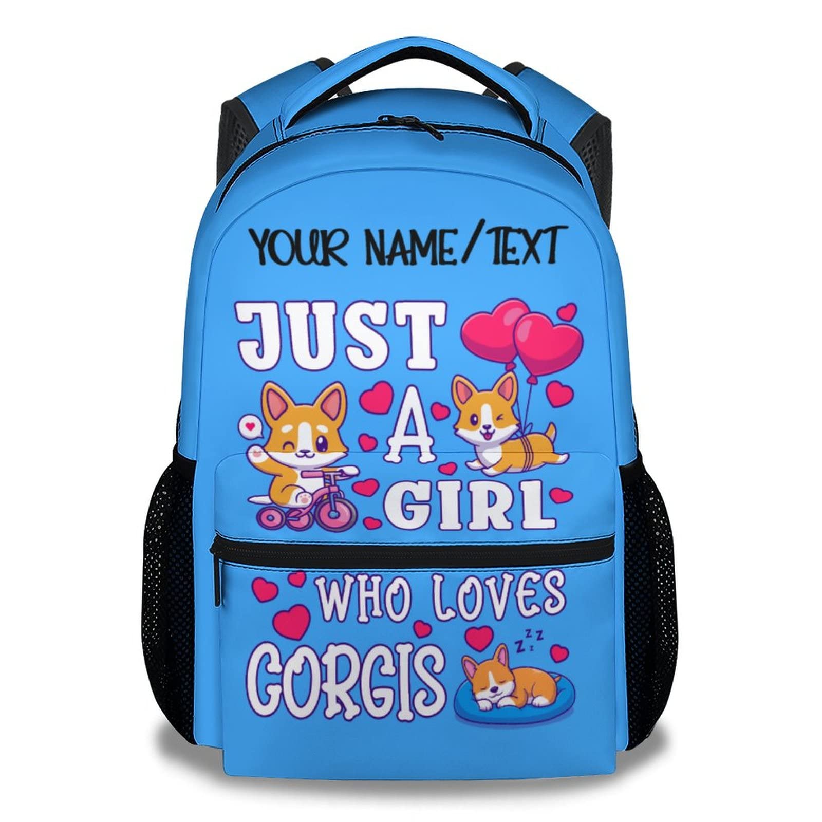 COOPASIA Personalized Cute Corgi Backpack with Name Text, 16 Inch Dog Theme Bookbag with Adjustable Straps, Durable, Lightweight, Large Capacity,