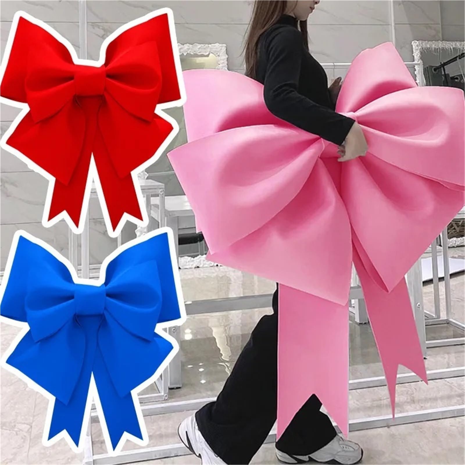 Grand Nœuds Satin Matériel de Bricolage nœud Papillon EVA 75 100CM, Accessoire décoration for Arc Mariage, fête d'anniversaire(Red,100CM)