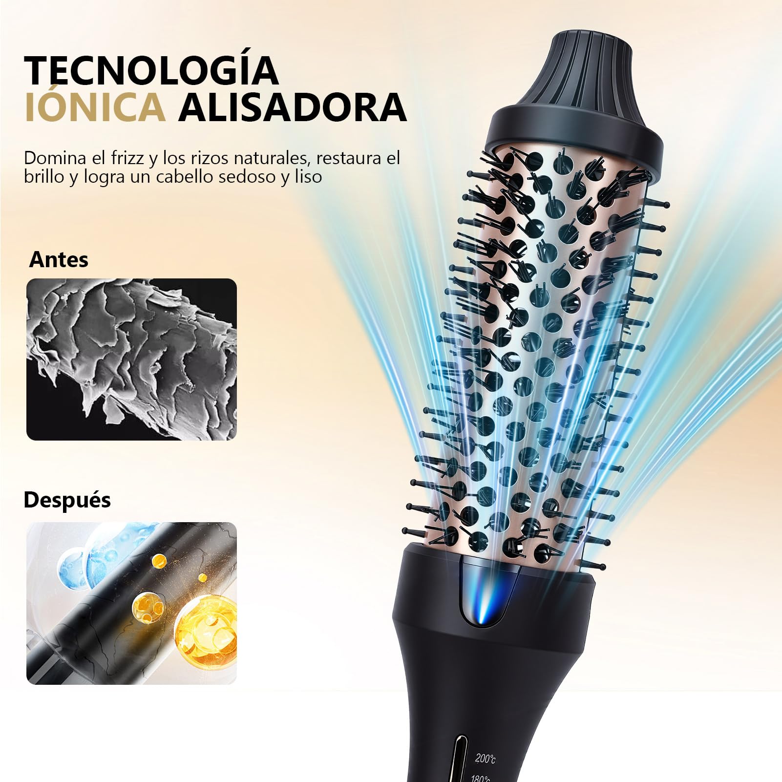 AraSylen Cepillo Térmico con Tecnología de Iones | Cepillo Eléctrico para el Pelo | 38mm, 5 Niveles de Temperatura (120-200°C) | Cerámica-Turmalina, Calentamiento en 30s | Cepillo Redondo Eléctrico