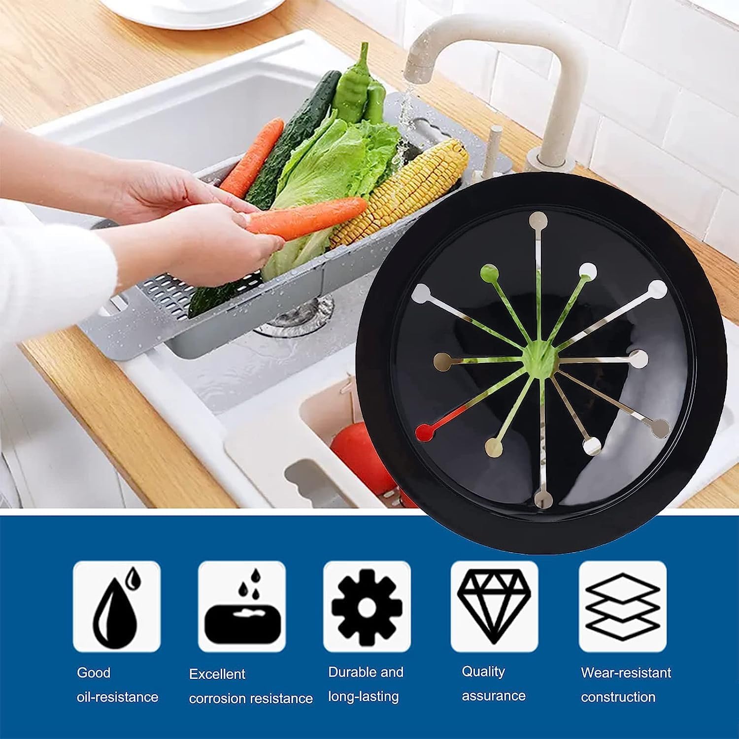 3 Pcs Black Garbage Disposal Splash Guards Collar Sink Baffle, 3-1/8 Inch Kitchen Sink Drain Splash Guard, Multi-Function Kitchen Drain Plugs for GE, Whirlaway, Sinkmaster and Waste King