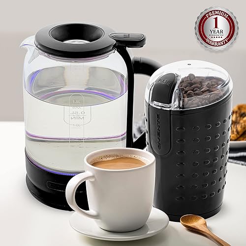 Miniatura 5 de OVENTE KG516B + CG225B - Juego de molinillo eléctrico de grano de café y hervidor eléctrico de 1.5 L, calentador de agua de vidrio borosilicato de