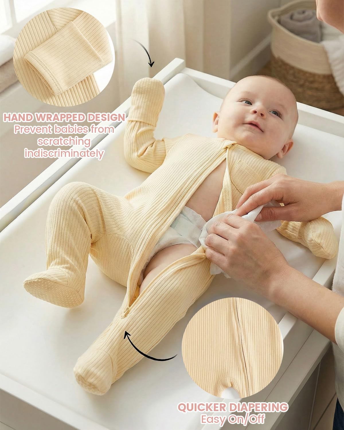 WYTbaby Confezione da 2 pigiami per neonato con piedi e guanti pieghevoli, in cotone, a maniche lunghe, pagliaccetto per neonati, abbigliamento per bambini e bambine da 0 a 18 mesi