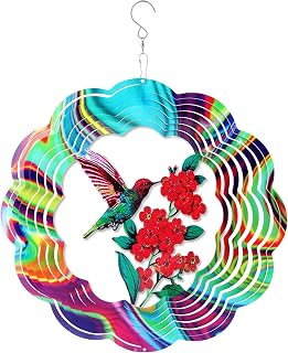 Hummingbird Wind Spinners Outdoor Garden Decor, 3D Metal Wind Sculptures Kinetic Hanging Whirligigs Yard Art Decorations for Indoor, Outdoor, Courtyard, Patio and Lawn Ornaments Art Gift