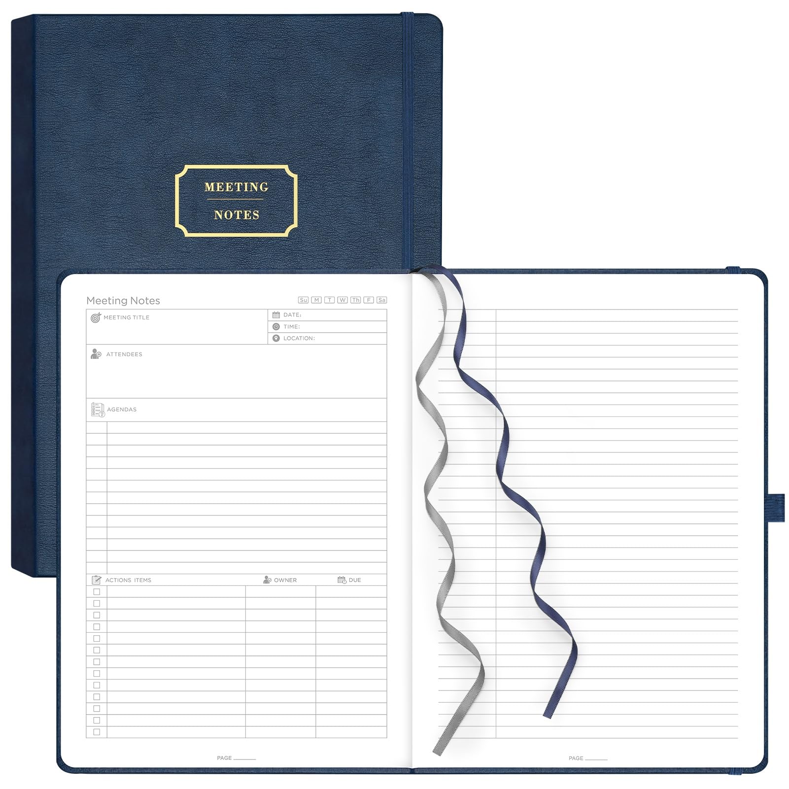 EMSHOI Meeting Notebook for Work with Sticky Tabs - 240 Pages, A4 Size Project Planner, PU Leather Meeting Agenda/Minutes Organizer for Women Men,