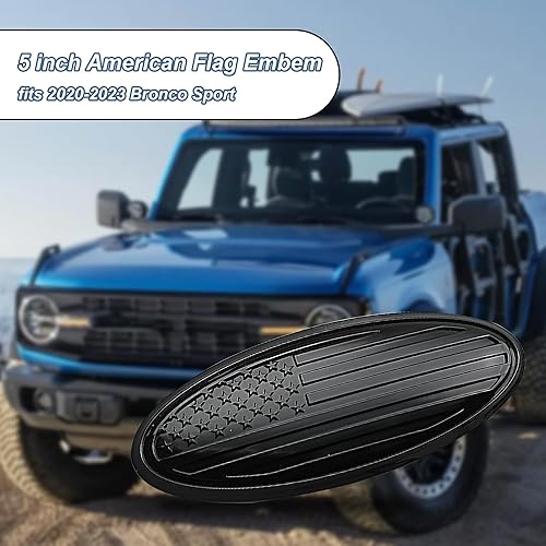 Miniatura 4 de CONGCONG Emblema de Ford Bronco, emblema ovalado de bandera negra americana para portón trasero de 5 pulgadas, para Ford Bronco 2021-2023 (negro