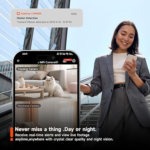 Miniatura 7 de Hawkray - Cámara de seguridad inteligente de doble lente de 360, cámara HD 2K, compatible con 2.4G5G, WiFi de doble banda, visión nocturna a color,