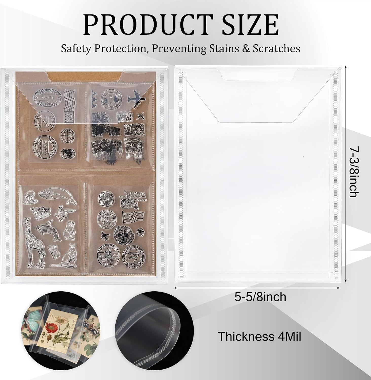 Tinlade 100 Pcs Stamp and Die Storage Pockets Clear Stamp Holder 5-5/8" x 7-3/8" Die Cut Storage Sleeves Organizer