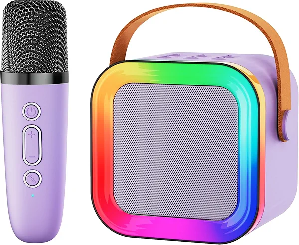 Mini Karaoke Machine Speaker for Kids Adults,Portable Bluetooth with 1-2 Wireless Microphones,Christmas Birthday Gifts Toys Girls Boys Ages 4, 5, 6,7, 8,9,10,11,12+ Years Old Toddler (Purple - 1 Mic)