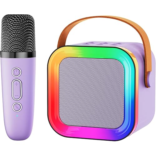 Mini Karaoke Machine Speaker for Kids Adults,Portable Bluetooth with 1-2 Wireless Microphones,Christmas Birthday Gifts Toys Girls Boys Ages 4, 5, 6,7, 8,9,10,11,12+ Years Old Toddler (Purple - 1 Mic)