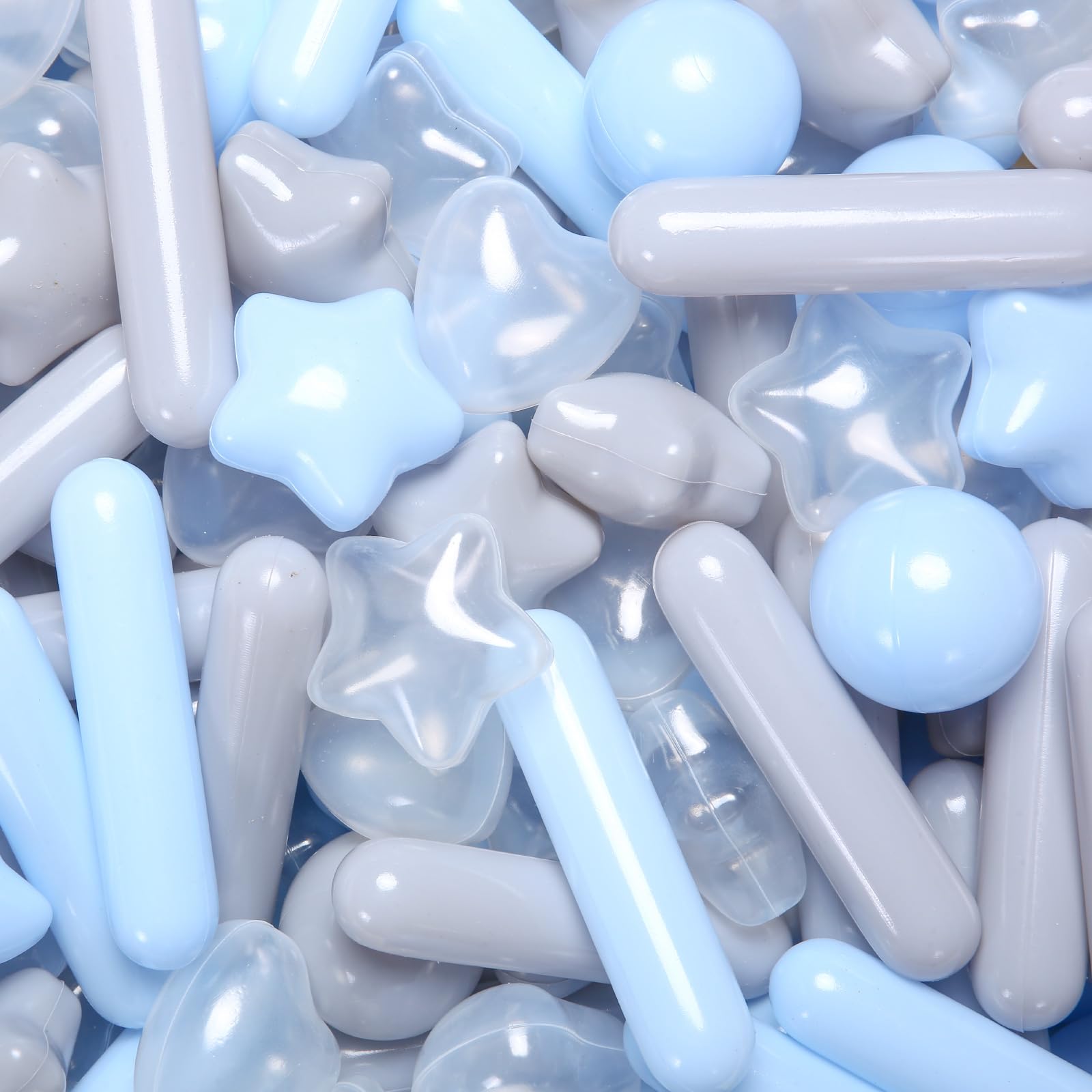 STARBOLO Ball Pit Balls for Toddlers - 150 Ball Pit Balls Crush Proof Plastic Toy Balls for Toddlers Ball Pits, Ball Pit Play Tent, Baby Pool Water Toys(Light Blue, Gray, Clear)