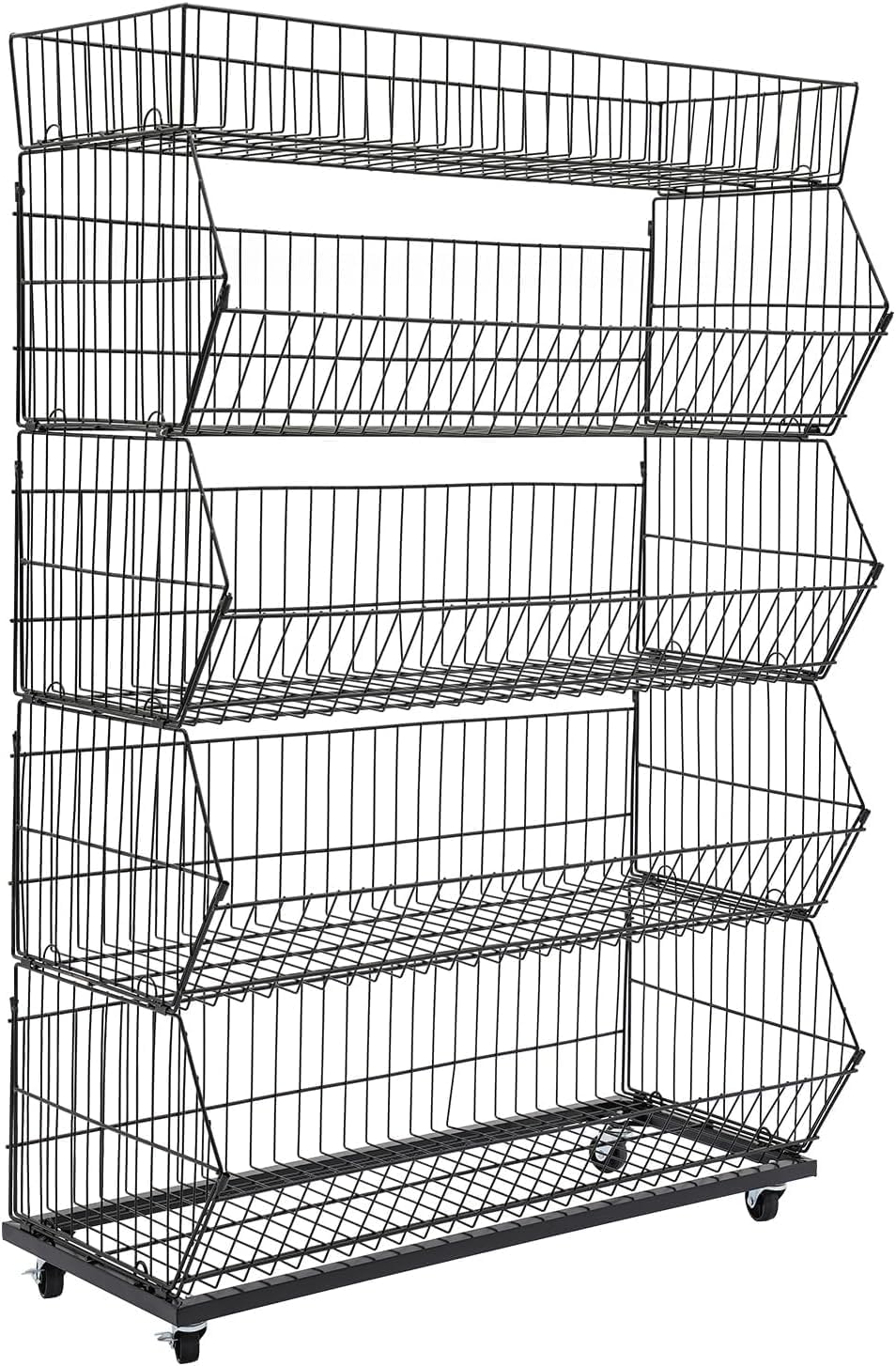Retail Display Rack, 5 Tier Metal Market Display with Wheels, Fruit Store Storage Shelf Vegetable Snack Basket for Home Store Market (18" D X 35" W X 55" H)