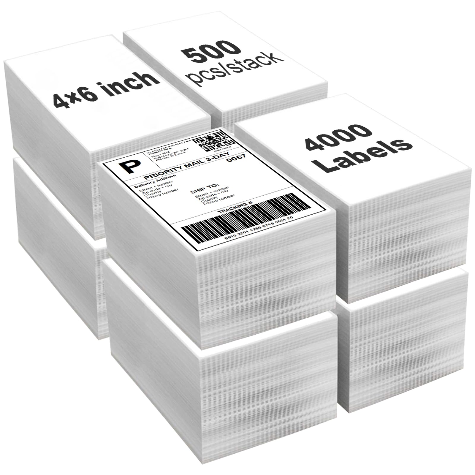 Lot de 4 000 étiquettes d'adresse d'expédition thermique directe compatibles avec les imprimantes Zebra 2844 et Rollo 10,2 x 15,2 cm