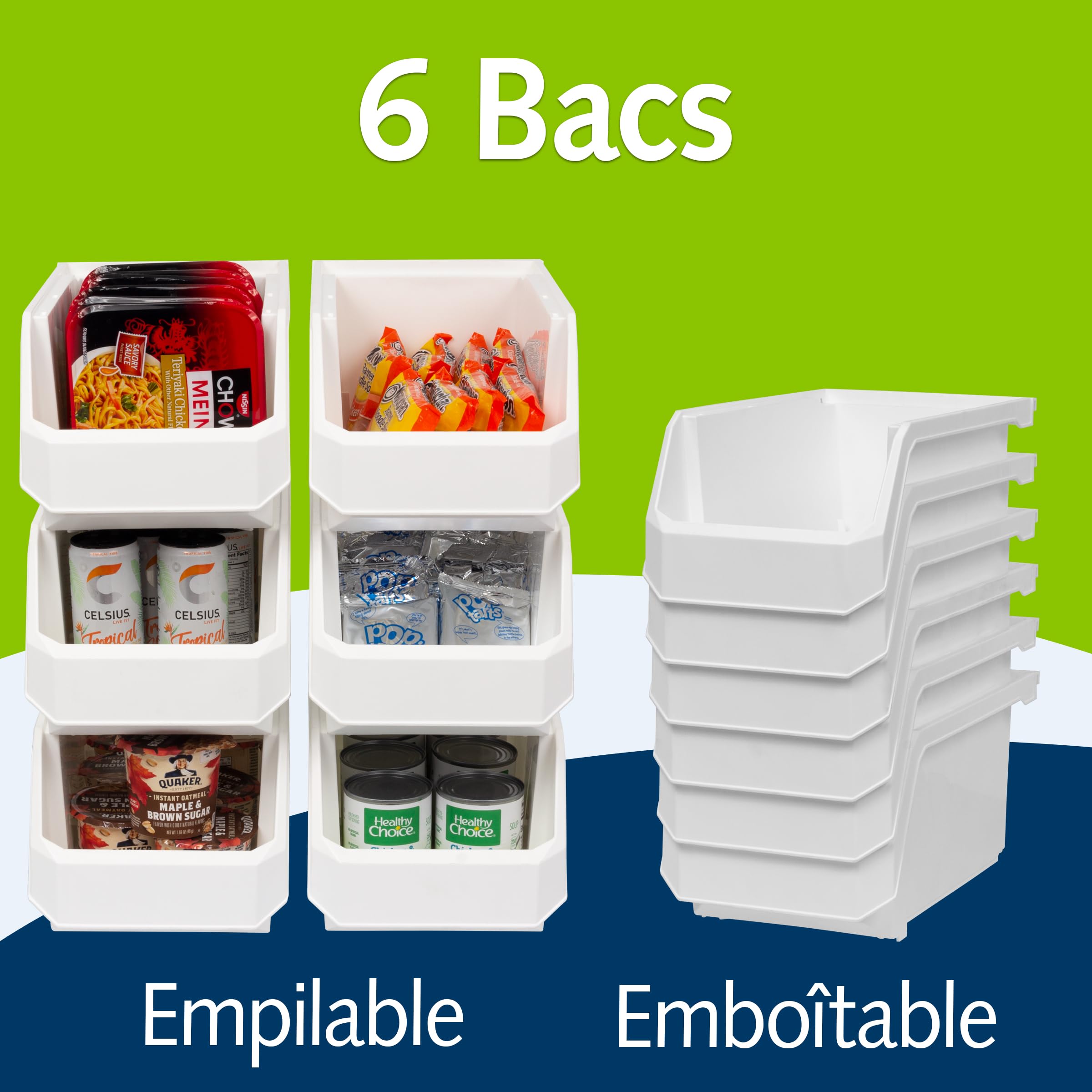 ReadySpace Lot de 6 récipients en plastique pour organiser et ranger les placards, la cuisine, le bureau, les jouets ou le garde-manger, grand, blanc