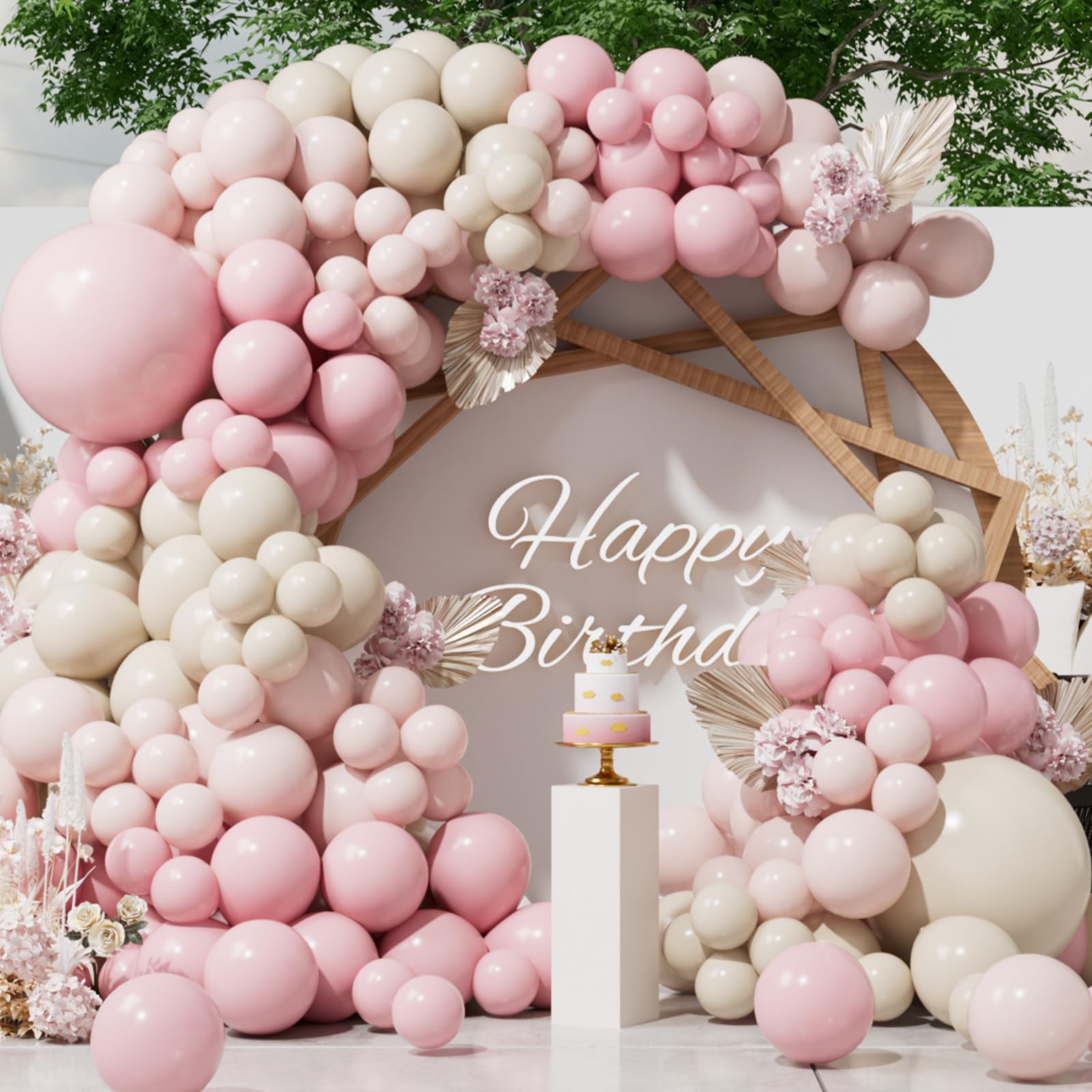 SUWEN 153Pcs Pink Balloons Arch Kit Garland Different Sizes of 18 10 5 Inch Light Pink Balloons Birthday Decorations Includes Pastel Pink Sand White Latex Balloons for Wedding Baby Shower Party
