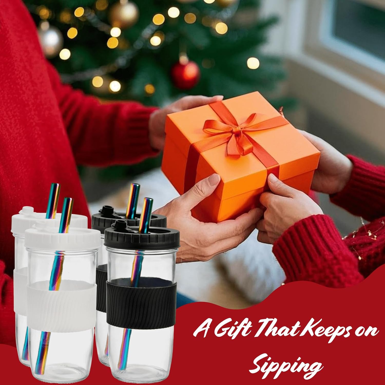 Youeon 4 Pack 24 Oz Reusable Boba Cups with Lids and Straw, Iced Coffee & Smoothie Cups, Bubble Tea & Mason Jar Style with Silicone Sleeve, BPA Free, Dishwasher Safe, 2 Colors - Image 9