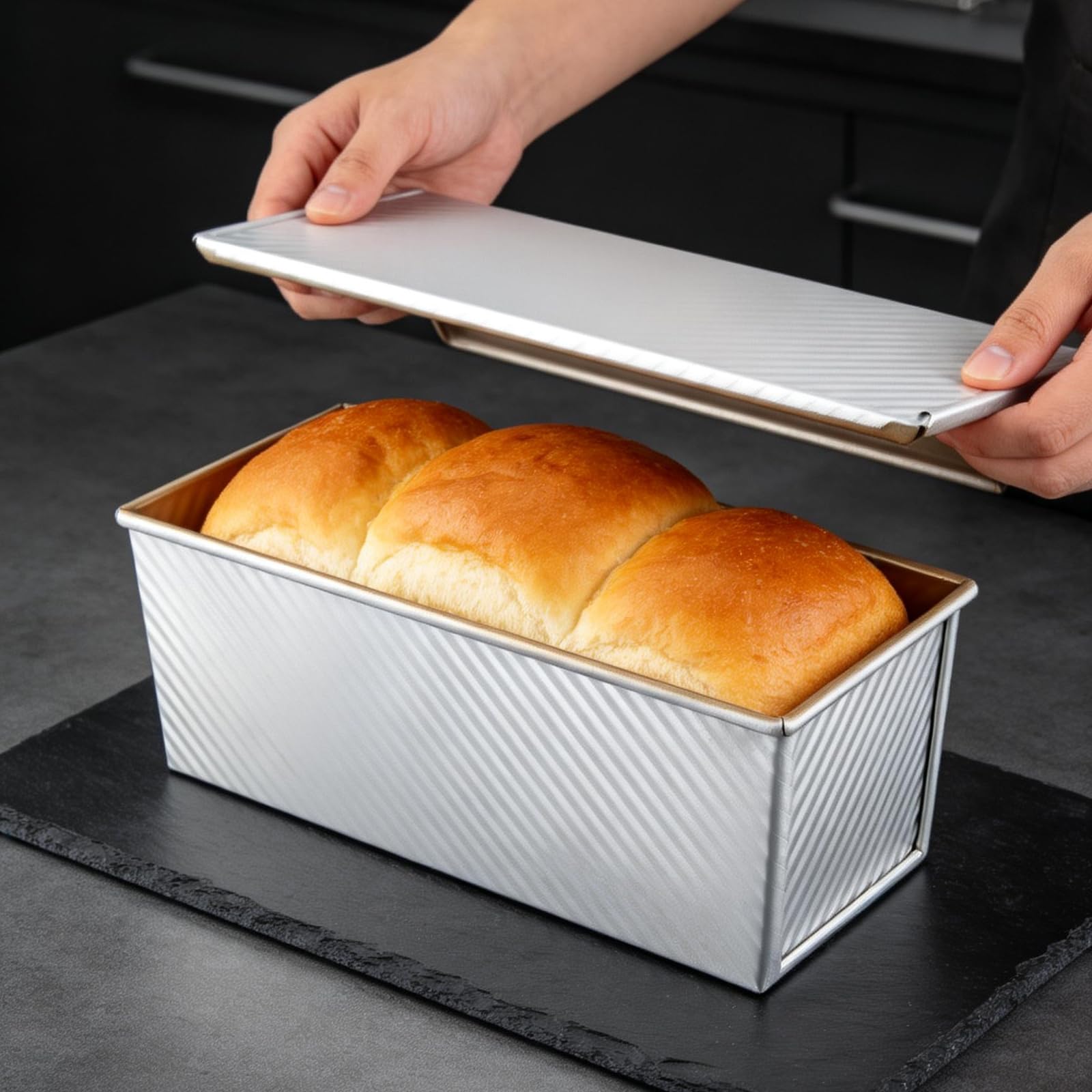 Pullman Moule à pain 34 x 13,5 x 12 cm avec couvercle, 1 000 g, anti-adhésif, en alliage d'aluminium, pour la cuisson du pain, des gâteaux, des desserts, des sandwichs
