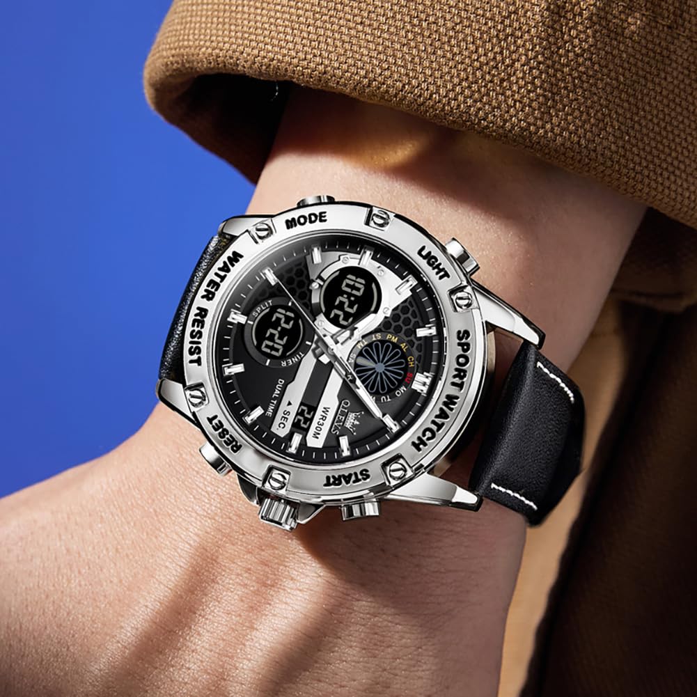 OLEVS Reloj de pulsera para hombre, con cronógrafo, para negocios, calendario digital, impermeable, para hombre