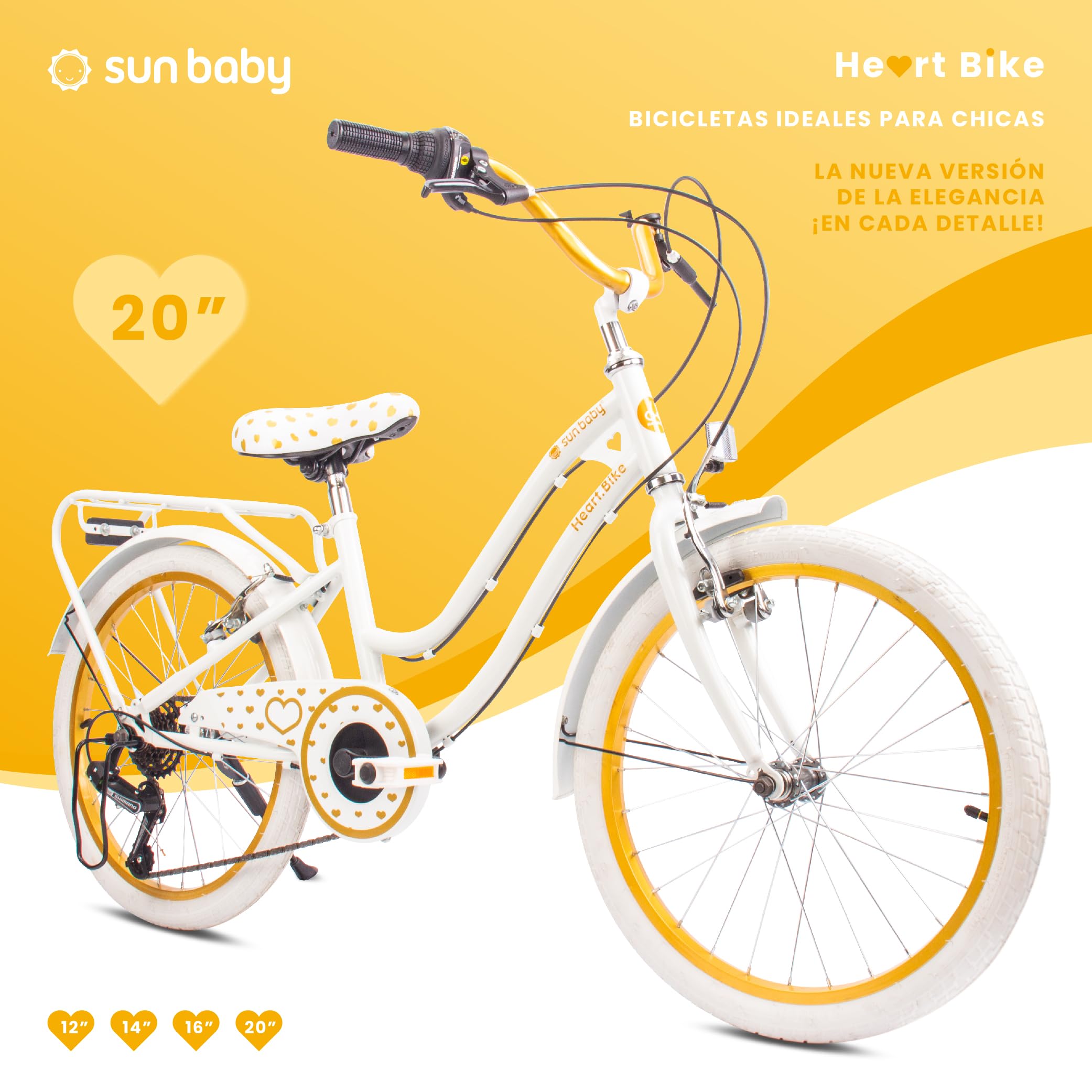 Bicicleta para niñas Heart Bike, tamaño de Rueda 20 Pulgadas, de 6 a 10 años, de 6 velocidades Shimano, de Altura Ajustable