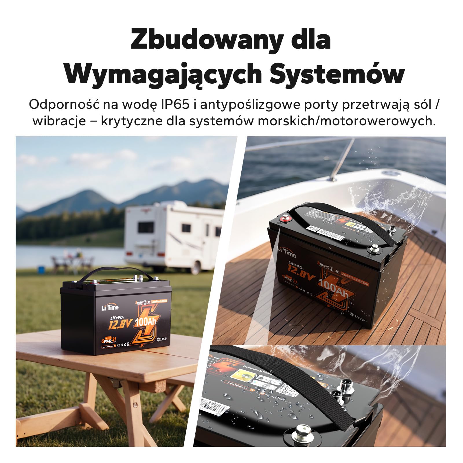LiTime LiFePO4 12V 100Ah Lithium Bateria Bluetooth Z Systemem Victron, Komunikacja CAN/RS485, 100A BMS, Akumulator 12V 4000-15000 Cykli, Do Kempingów, łodzi, Off-Grid