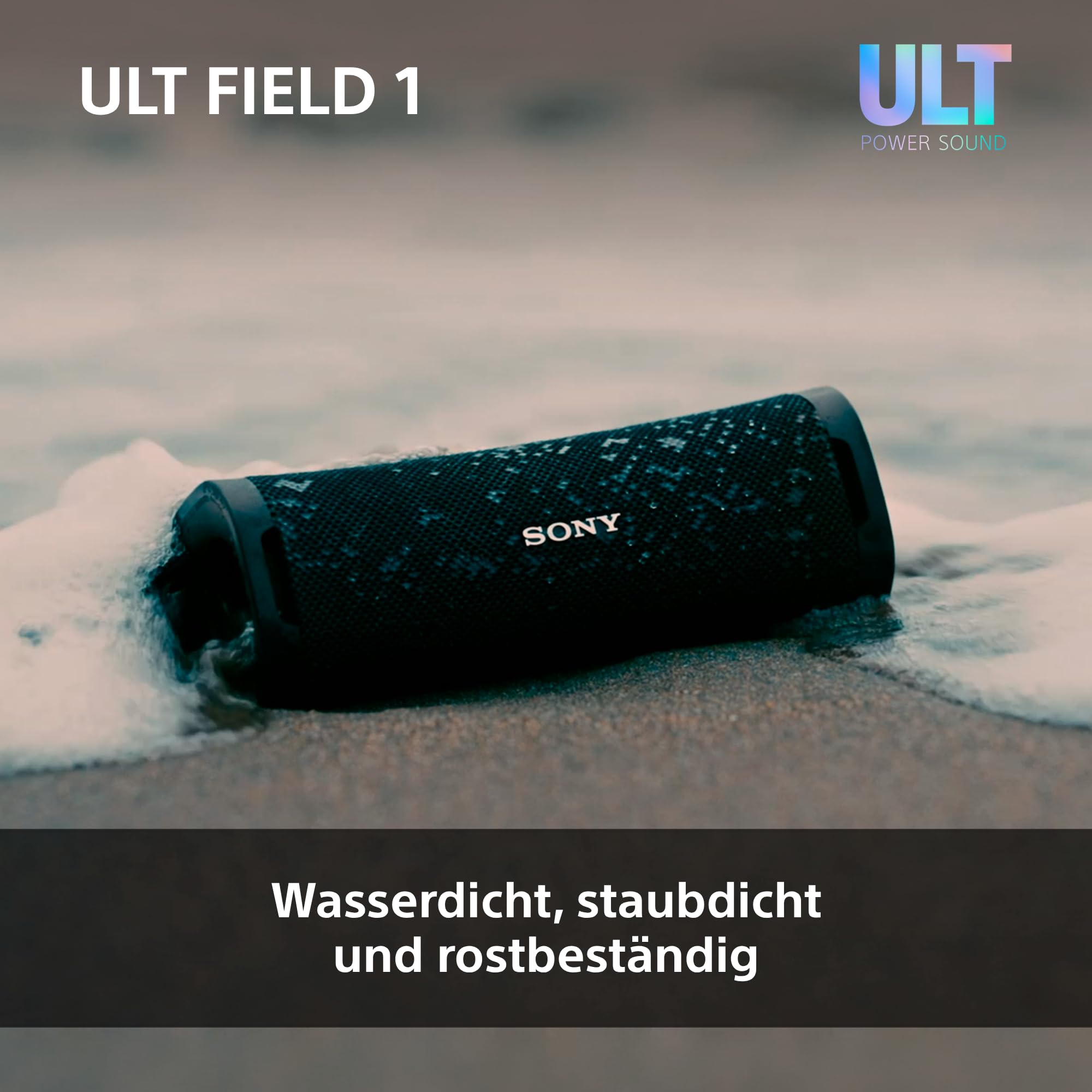 Sony ULT Field 1 - Kabelloser tragbarer Bluetooth-Lautsprecher mit ULT Power Sound, kraftvollem Bass, IP67, wasserdicht, staubdicht, stoßfest, 12h Akku, klare Gesprächsqualität, Outdoor- Schwarz